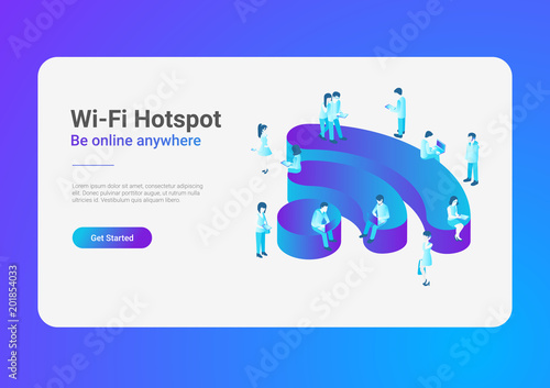 Wifi Wireless isometric flat illustration. People using Wi-fi