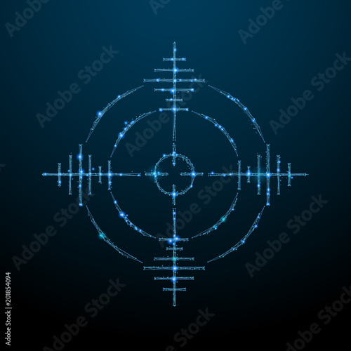 Abstract image of aim in the form of a starry sky or space, consisting of points, lines, and shapes in the form of planets, stars and the universe. Vector target. RGB Color mode purpose