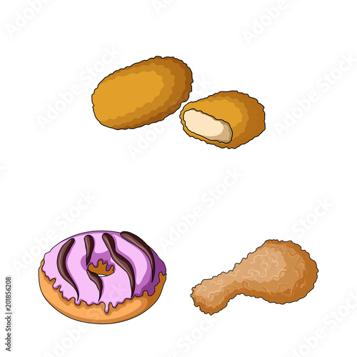 Fast food cartoon icons in set collection for design.Food from semi-finished products vector symbol stock web illustration.