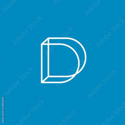 D monogram. Construction logo. Linear emblem. 3D imitation, the module in the form of the letter D.
