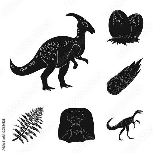 Different dinosaurs black icons in set collection for design. Prehistoric animal vector symbol stock web illustration.