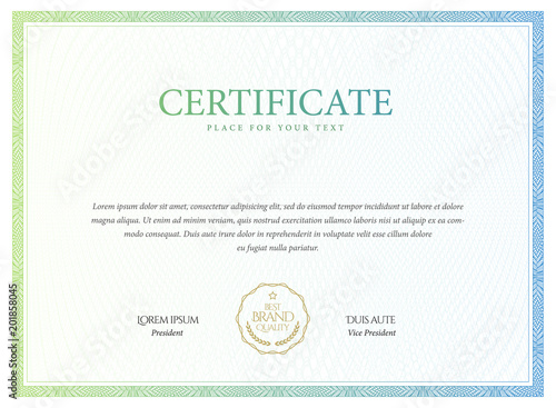 Certificate. Template diploma currency border. photo