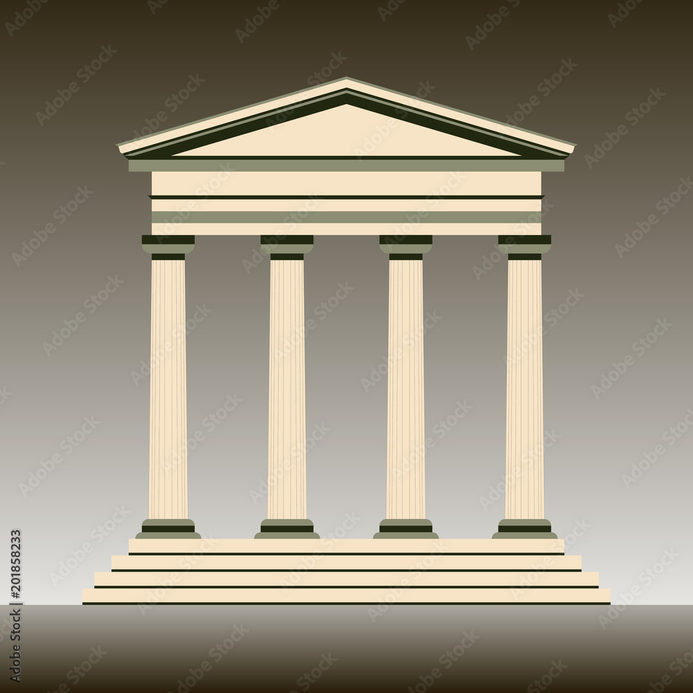Stylized museum building on a dark background. A symbol of ancient architecture and attractions. Vector flat design.