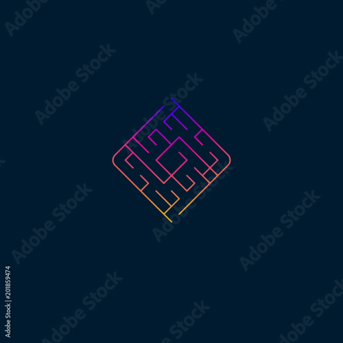 Rhombus maze icon. Labyrinth logo design. Brain teaser game sign