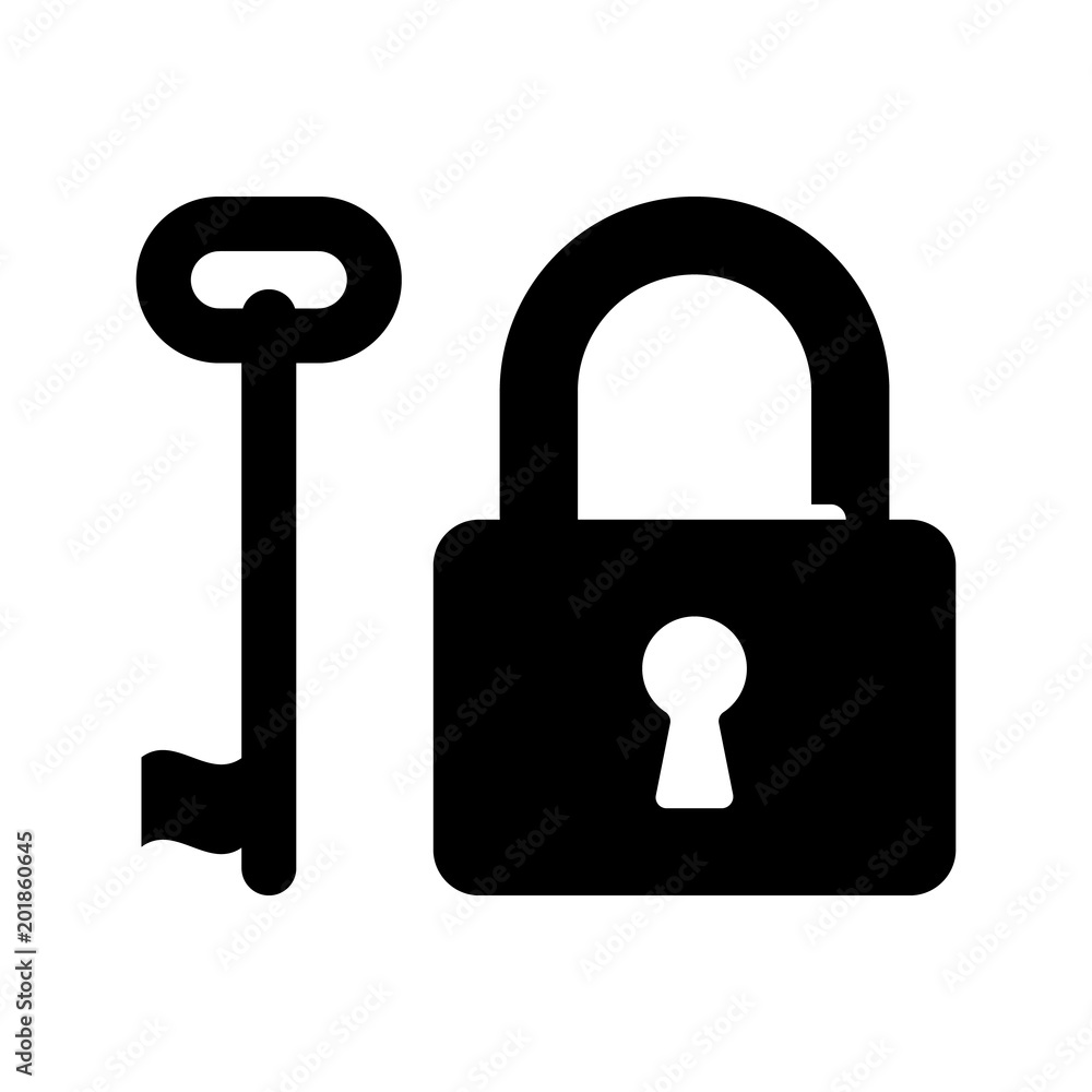 Old key and padlock silhouettes, isolated vector objects. Old key and padlock silhouettes, isolated vector objects.