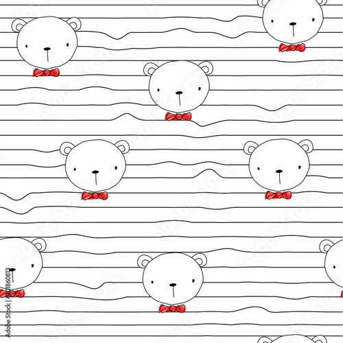 Fotografija Seamless pattern with funny bear and red bow tie