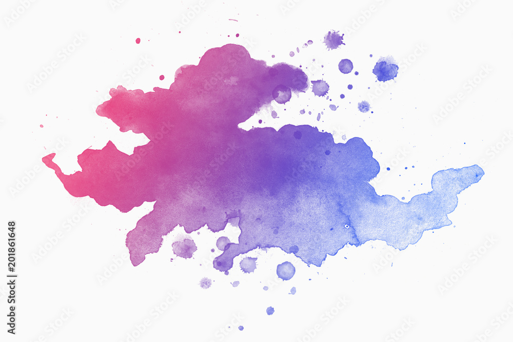 Abstract pink-blue watercolor on white-gray background