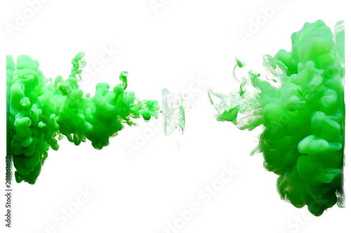Green water color drop splash diffuse joint together on white background isolated