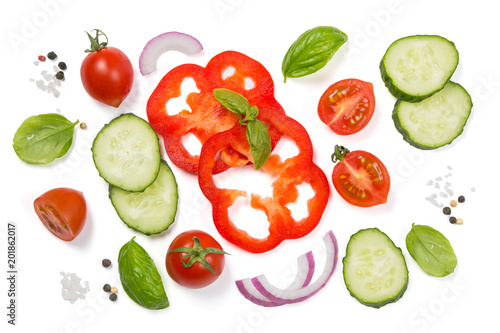 Healthy eating concept - selection of fresh vegetables on white background