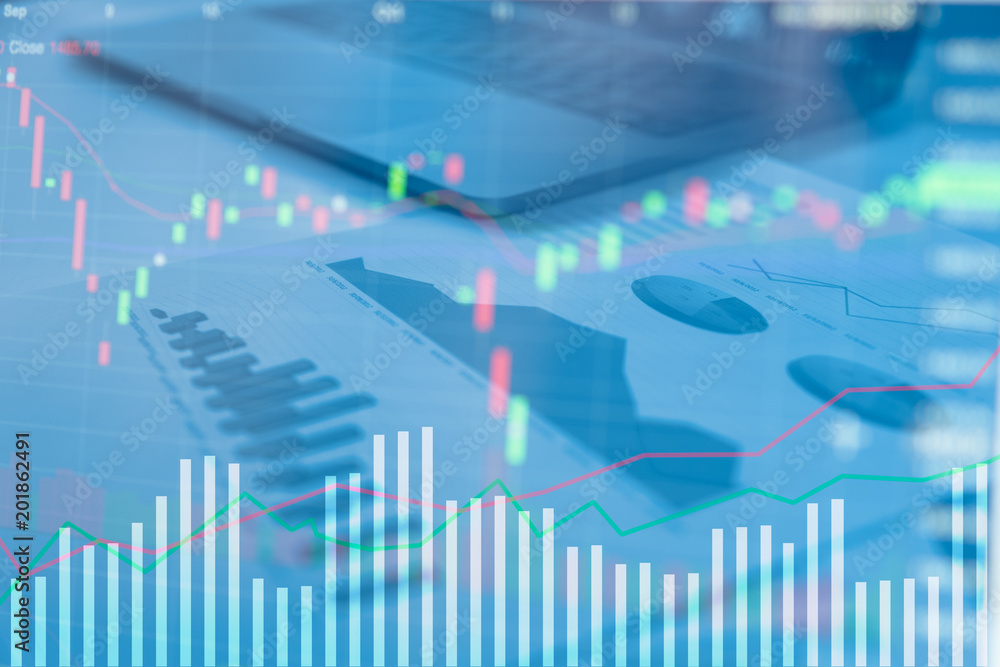 Naklejka premium Business graphs and charts report , calculator on desk of financial planing. Financial abstract concepts.