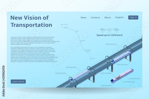 Isometric Hyperloop transport concept banner photo