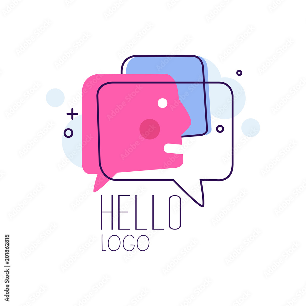 Hello logo, emblem with Hello word and message bubbles Hello logo, emblem with Hello word and message bubbles