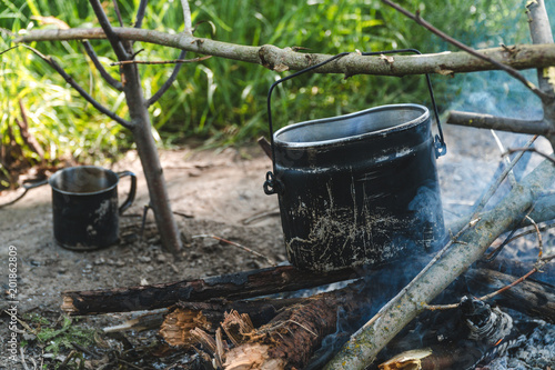 Old kettle in camping