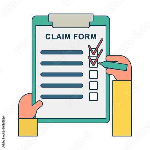 Template of claim form. Flat vector cartoon illustration. Objects isolated on white background.