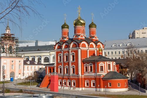 Cathedral of the icon of the Mother of God "Sign" of the former Znamensky monastery in Moscow on a sunny morning