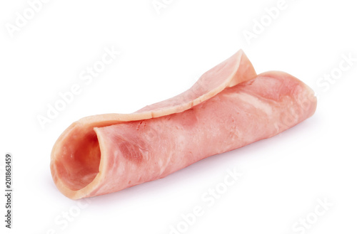 Sliced boiled ham sausage isolated on white background