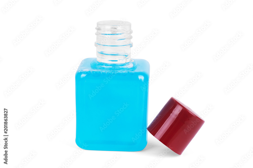 Shower gel in a square bottle on a white background Shower gel in a square bottle on a white background
