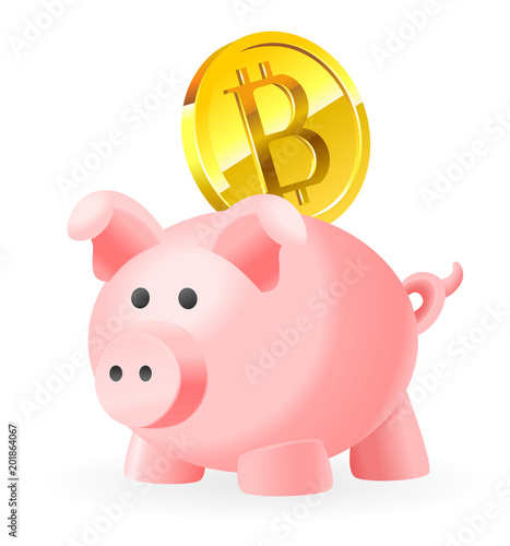 Piggy bank and bitcoin