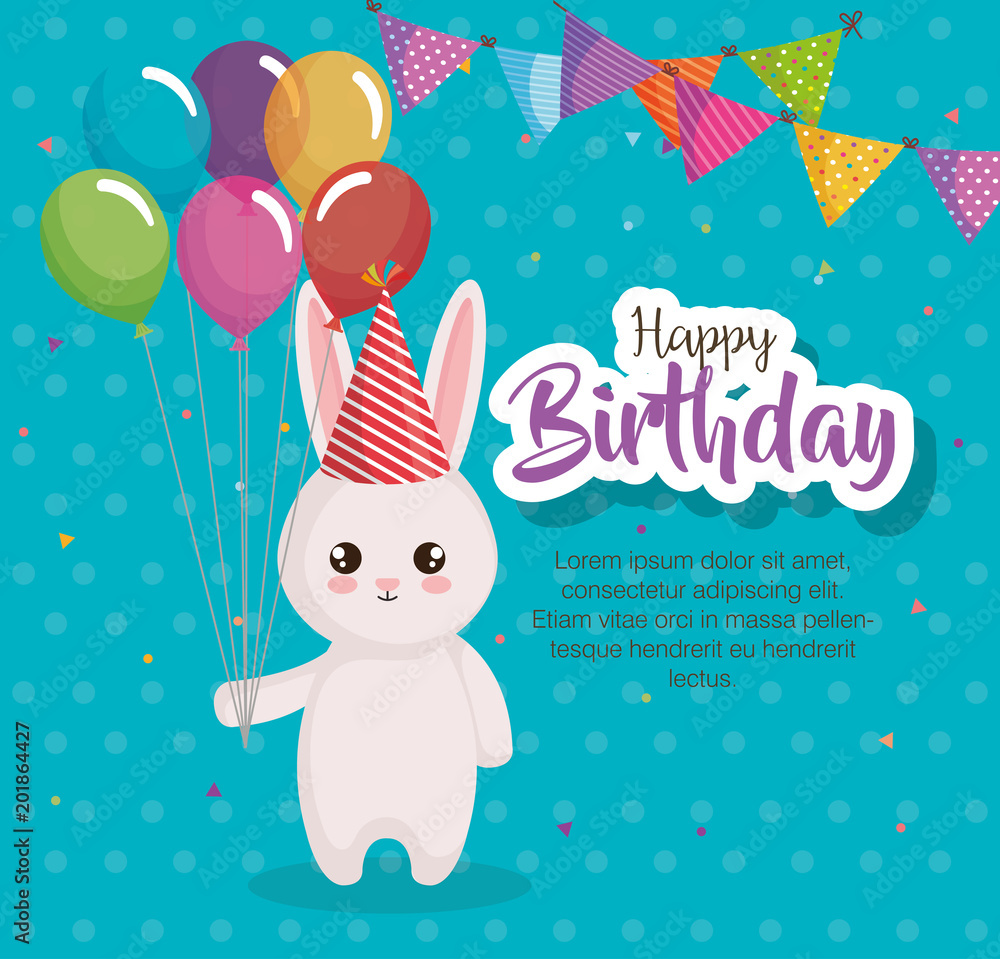 happy birthday card with rabbit vector illustration design happy birthday card with rabbit vector illustration design