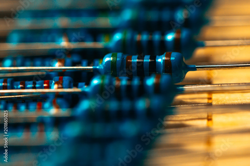 many new resistors stay together in close-ups photo