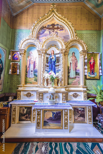 Side altar in Orthodox Assumption Church, former Catholic church in Chortkiv, Ukraine