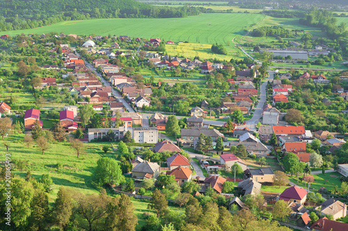 View on Krásnohorské Podhradie village, hungarian: "Krasznahorkaváralja". Municipality in the Rožnava District in the Košice Region of middle-eastern Slovakia. Outlook on Kráshohorské podhradie