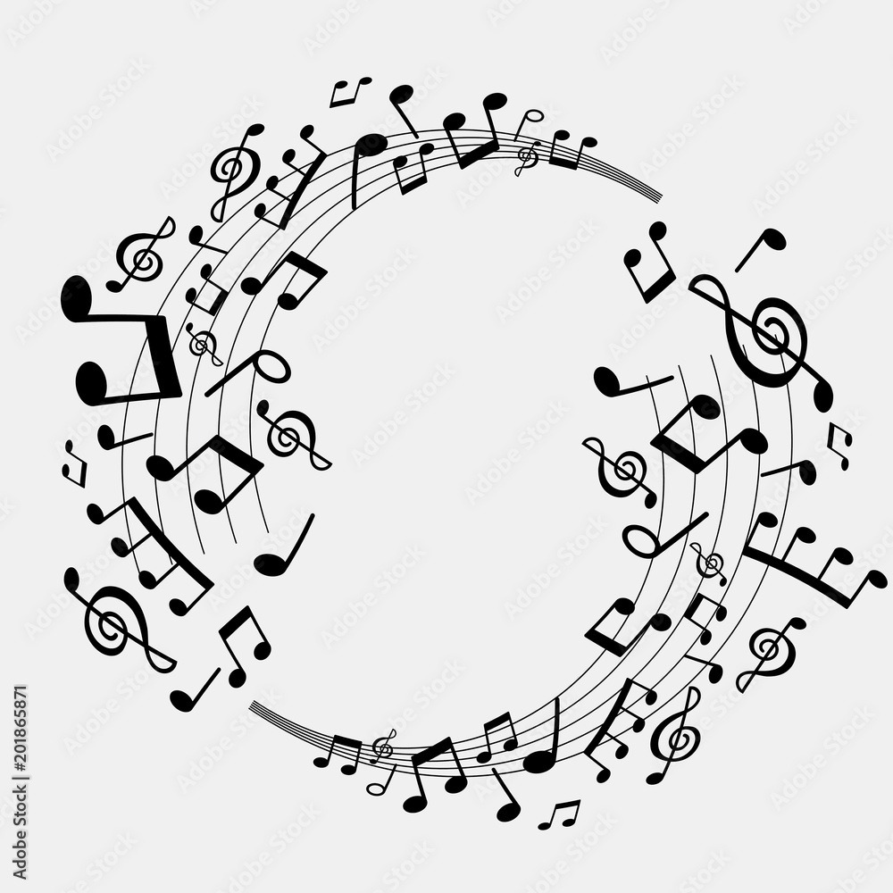 vector abstract background of musical notes, white and black