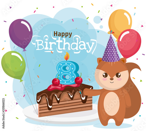 happy birthday card with chipmunk vector illustration design