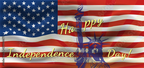 Happy Independence Day - a poster with the US flag. Patriotic background with US symbols