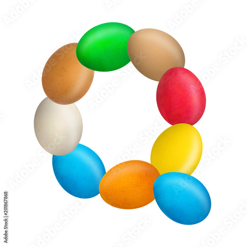 The letter Q of the English alphabet is made up of colorful eggs. Isolated. White background. Education © vallerato