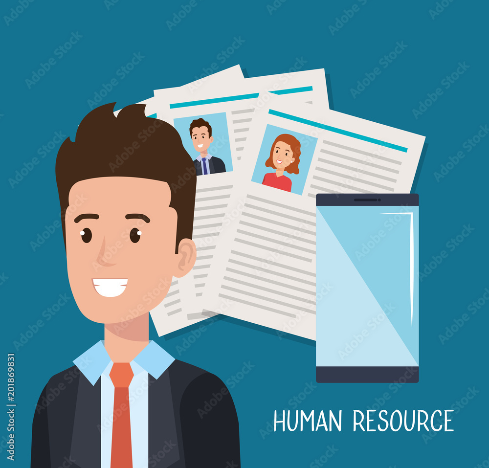 Fototapeta premium man with smartphone human resources vector illustration design