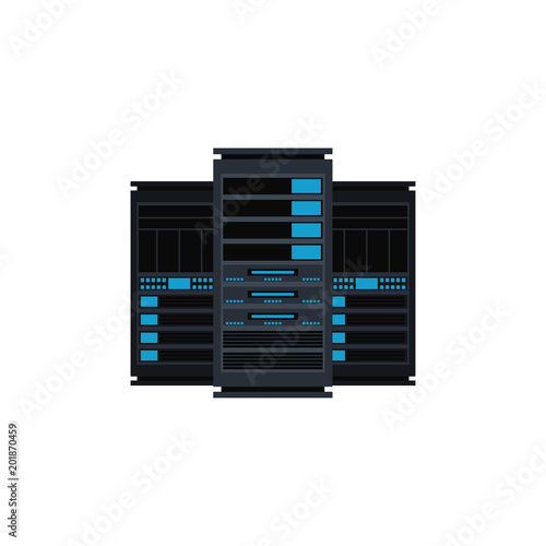 Server room on network and telecommunication technology conceptual isolated illustration. Vector image with storage rack in data center in flat cartoon style. IT and web connection industry business.