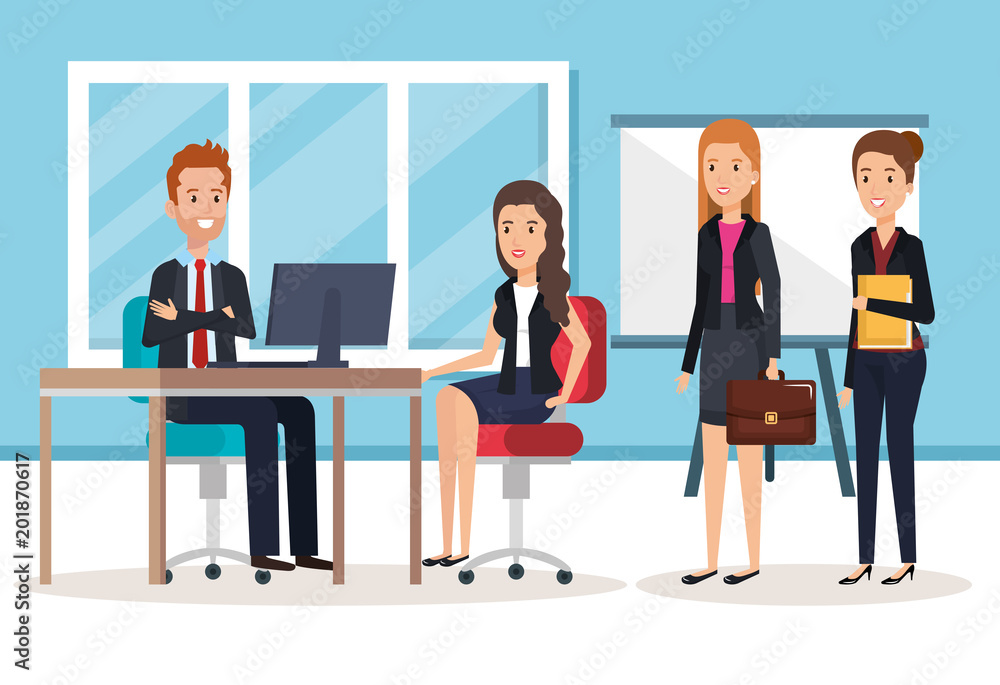 resources human office company scene with businesspeople vector illustration resources human office company scene with businesspeople vector illustration