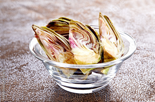 Fresh Artichoke quarters in the bowl