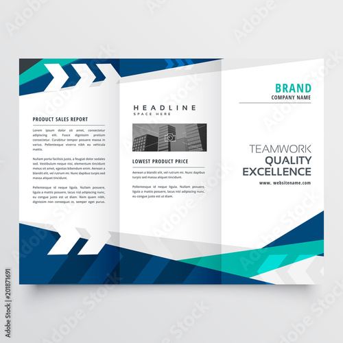 Fototapeta modern blue trifold business brochure design