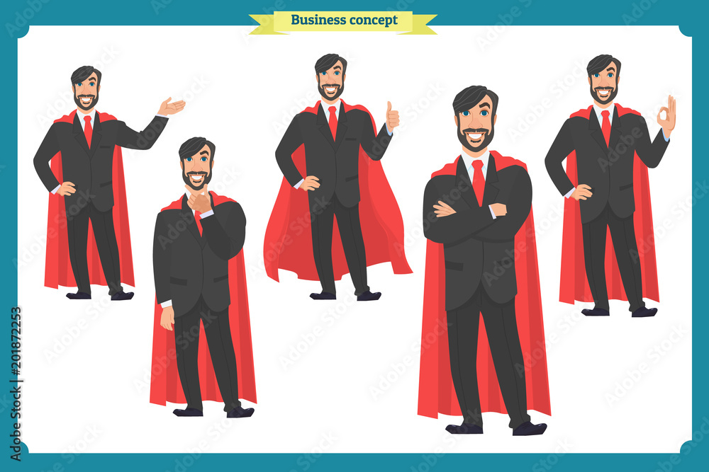 Set of super businessman character poses, gestures,actions, body ...