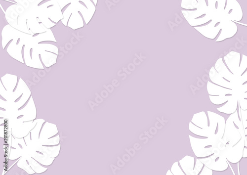 White leaf on violet background - paper art style