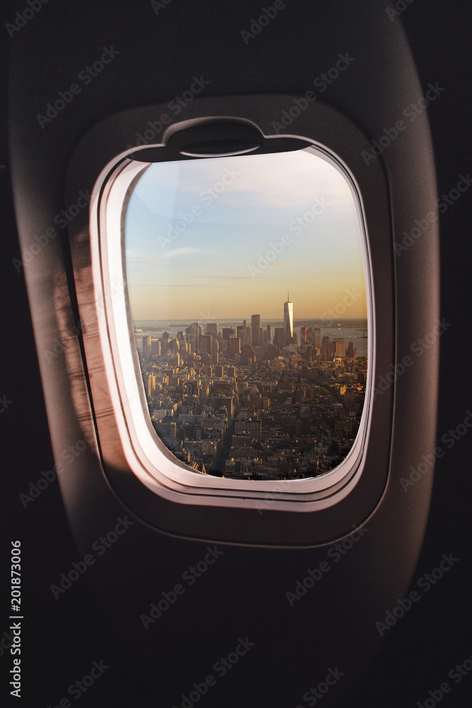 Airplane window New York City