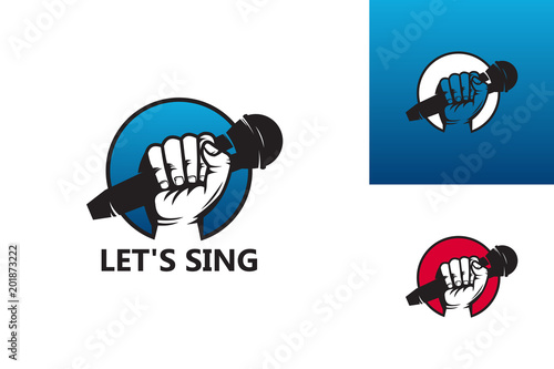 Sing With Microphone in Hand Logo Template Design Vector, Emblem, Design Concept, Creative Symbol, Icon