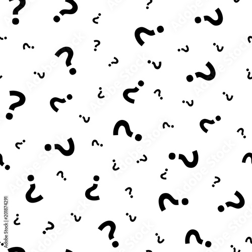 Question mark grunge seamless pattern. Query marks random vector repeat background