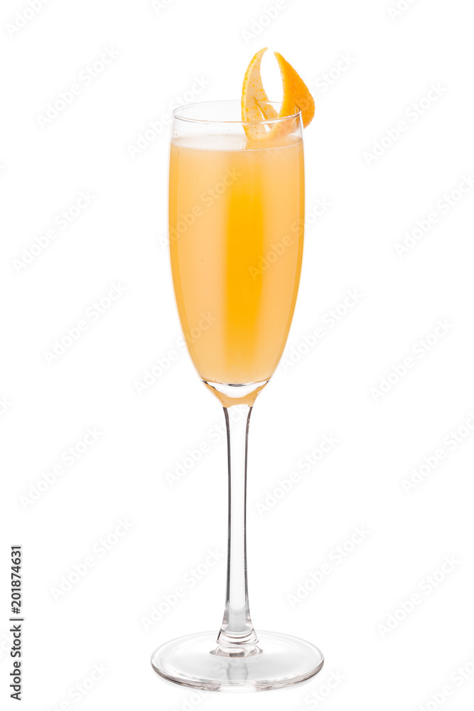 Cocktail Mimosa decorated with orange peel