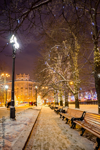 Nikitsky Boulevard (Nikitskiy bulvar) at Christmas in Moscow, Russia, january 7, 2016
 photo