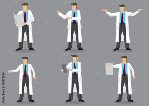 Cartoon Man in Long White Coat Vector Character Set