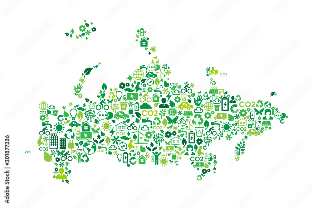 Russia map environmental protection green concept icons Russia map environmental protection green concept icons