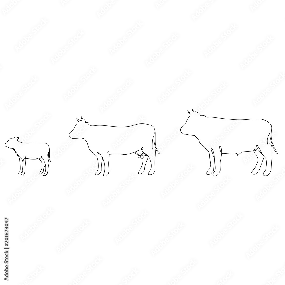 One line cow design silhouette. Logo design. Hand drawn minimalism style vector illustration.