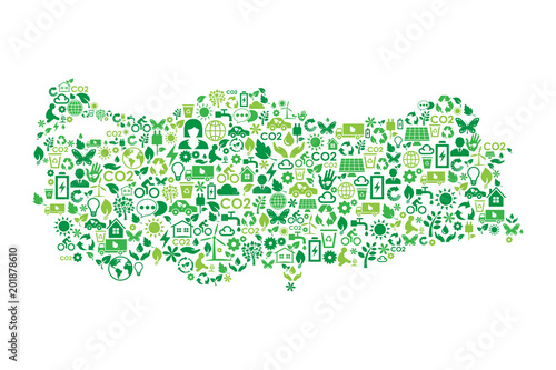 Turkey map environmental protection green concept icons