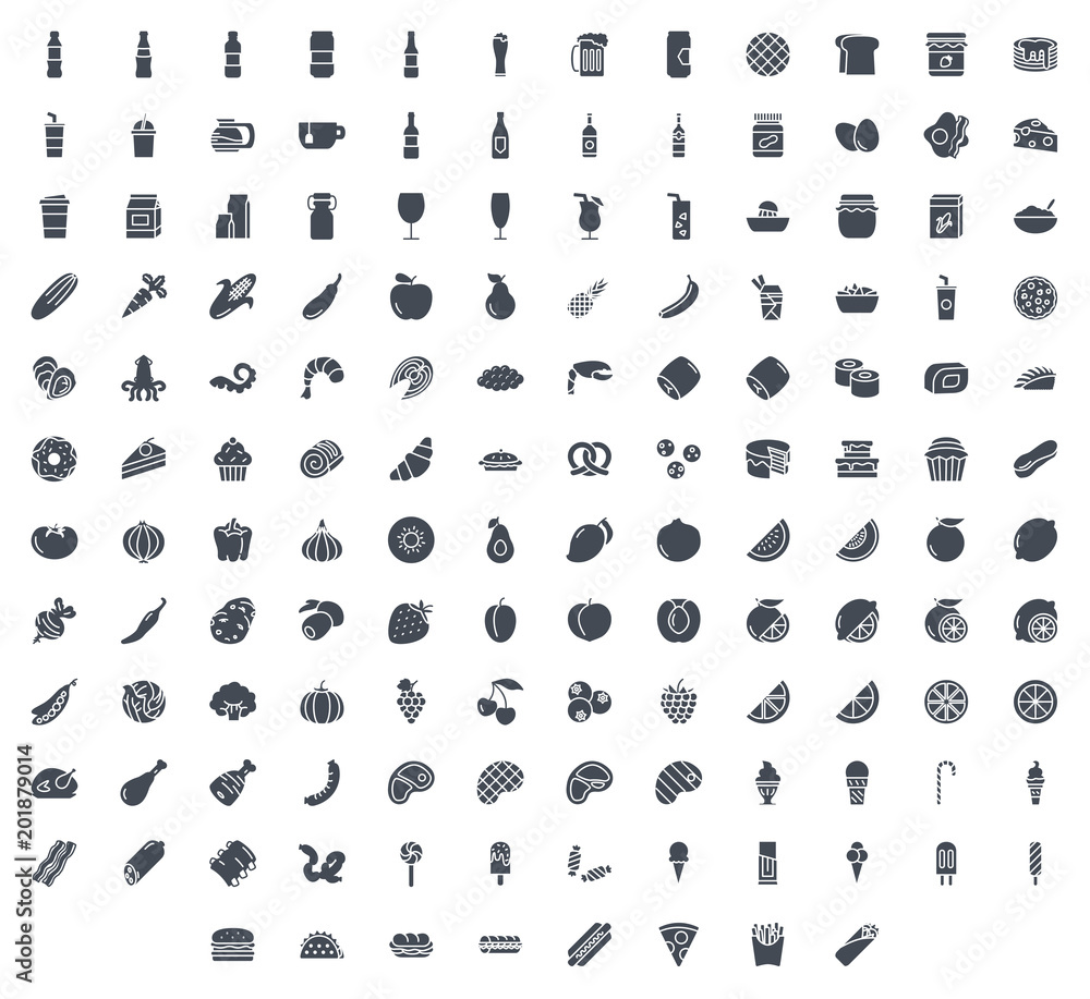 Food silhouette icon vector pack Food silhouette icon vector pack