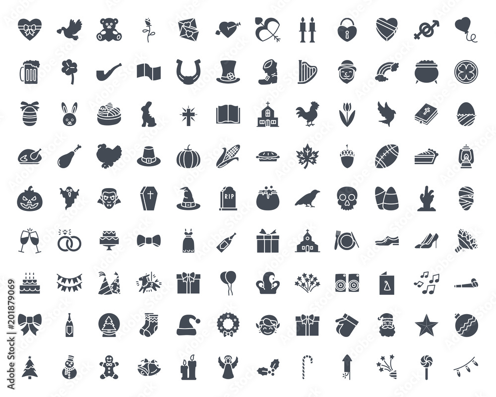 Fototapeta premium Holidays silhouette icon vector pack