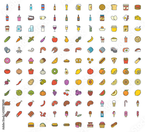 Fototapeta Naklejka Na Ścianę i Meble -  Food colored icon vector pack