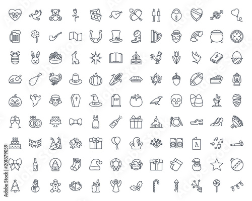Holidays line icon vector pack